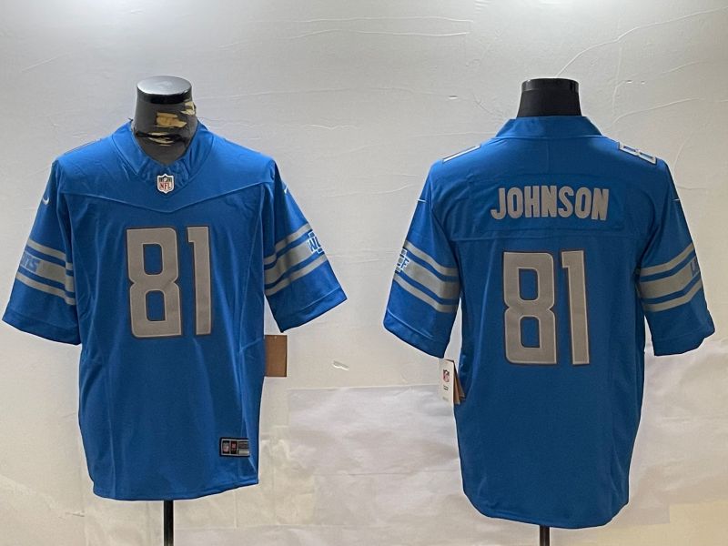 Men Detroit Lions #81 Johnson Blue three generations 2024 Nike Limited NFL Jersey style 1